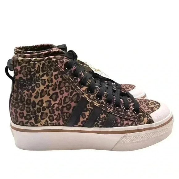 Adidas Sneakers Womens 8.5 Brown Black Nizza Plaform Mid Leopard Skater NEW - Picture 4 of 10